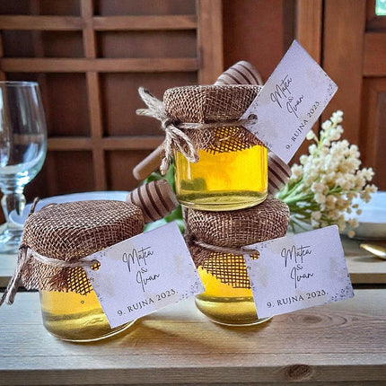 Vjenčani poklon zahvalnica od jute s medom 40 ml